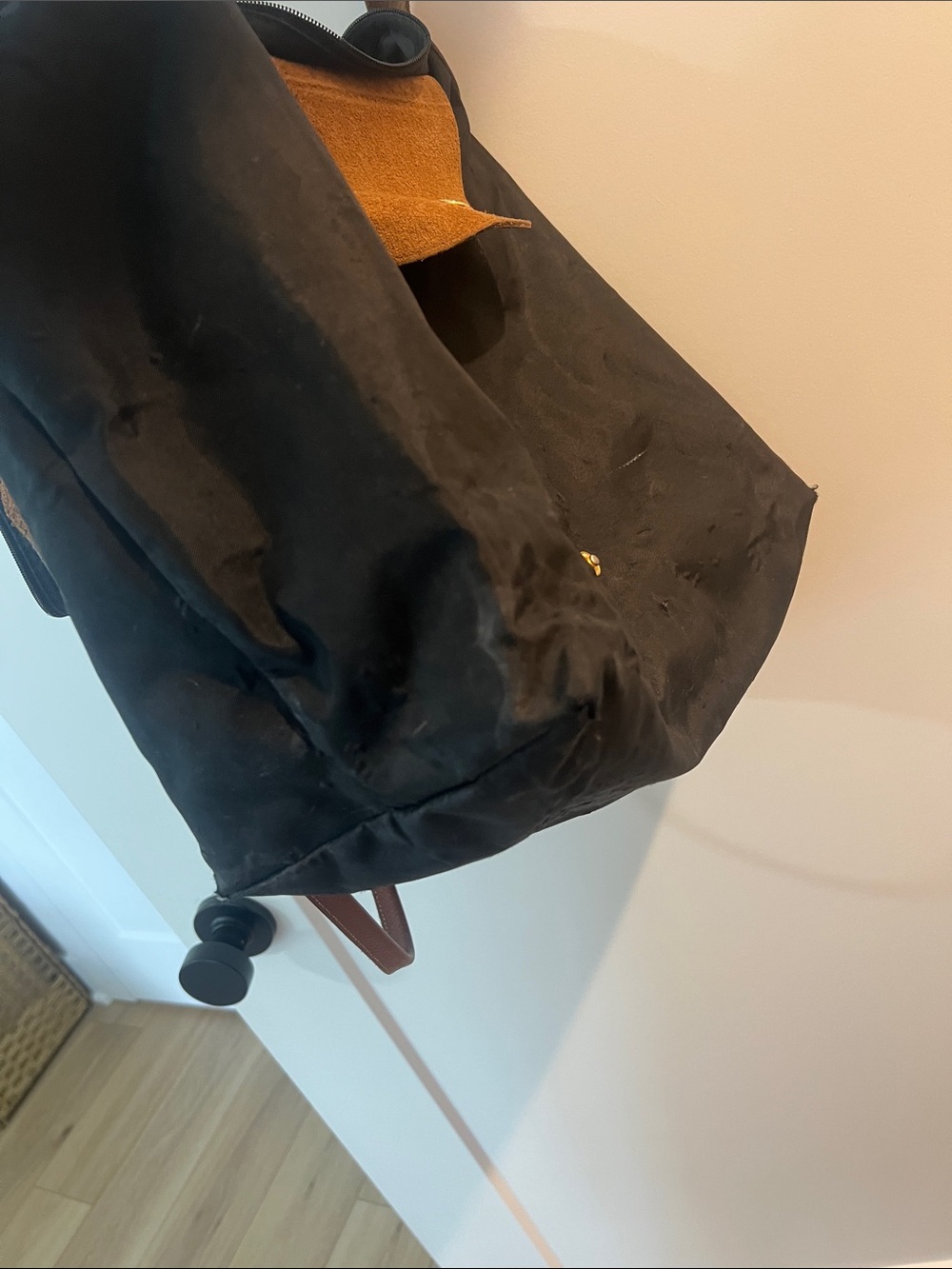 Longchamp Black Tote with Brown Leather Trim - Picture 7 of 7